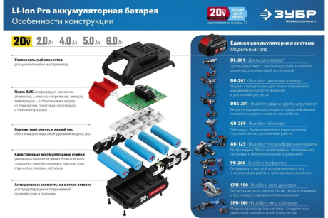 Купить ЗУБР 20В  Li-Ion  4Ач  тип T7  Профессионал  аккумуляторная батарея. ST7-20-4 фото №11